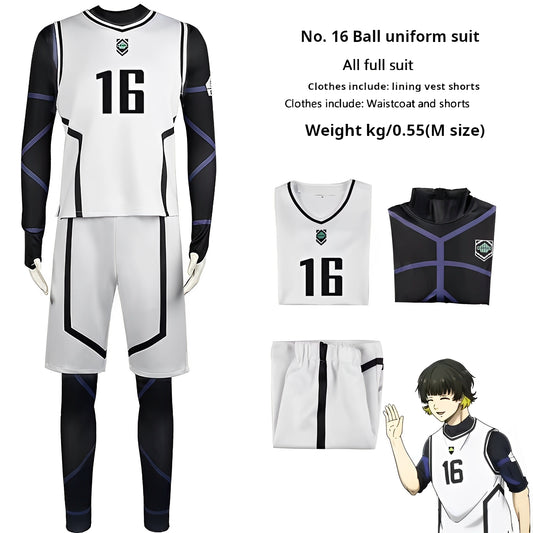Meguru Bachera Cosplay Set(White 16) Blue Rock Soccer Uniform Anime Japan