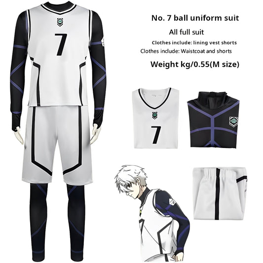 Seishiro Nagi Cosplay Set(White 7) Blue Rock Soccer Uniform Anime Japan